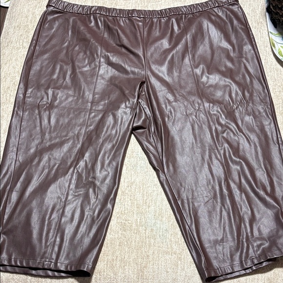 Susan Graver Pants - Women's 5x faux leather wide leg pants Brown Susan Graver